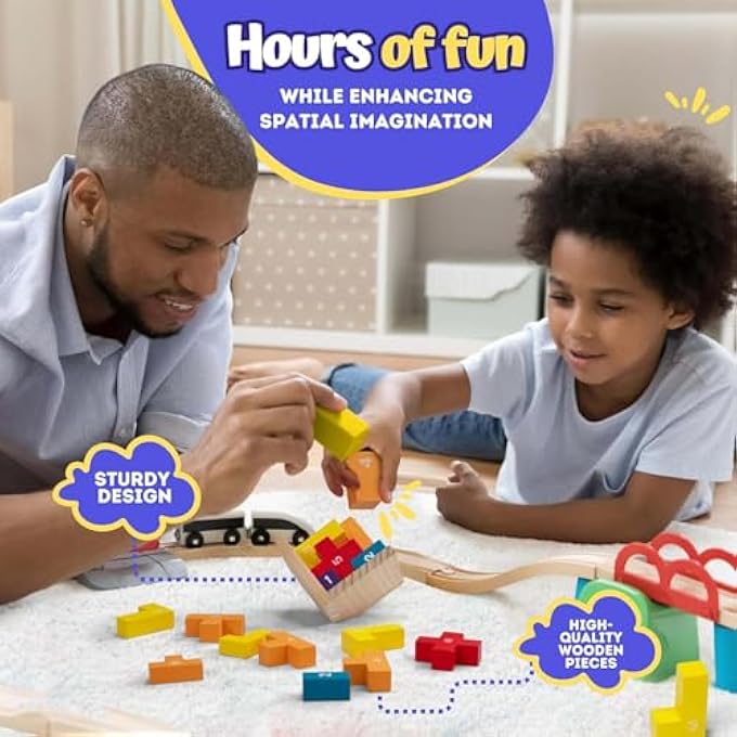 3D WOODEN BRAIN TEASER PUZZLES FOR KIDS T SHAPE WOODEN PUZZLE CUBE DESK PUZZLE EDUCATIONAL TOY WOODEN PUZZLES FOR OFFICE KIDS ADULT 3D BLOCK PUZZLE CUBES WOOD BLOCK PUZZLE 20PCS - Image 3